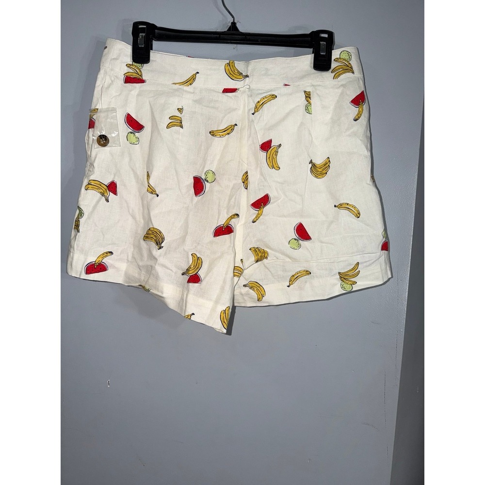ModCloth linen blend white shorts with all over fruit print size 12 - Picture 2 of 6